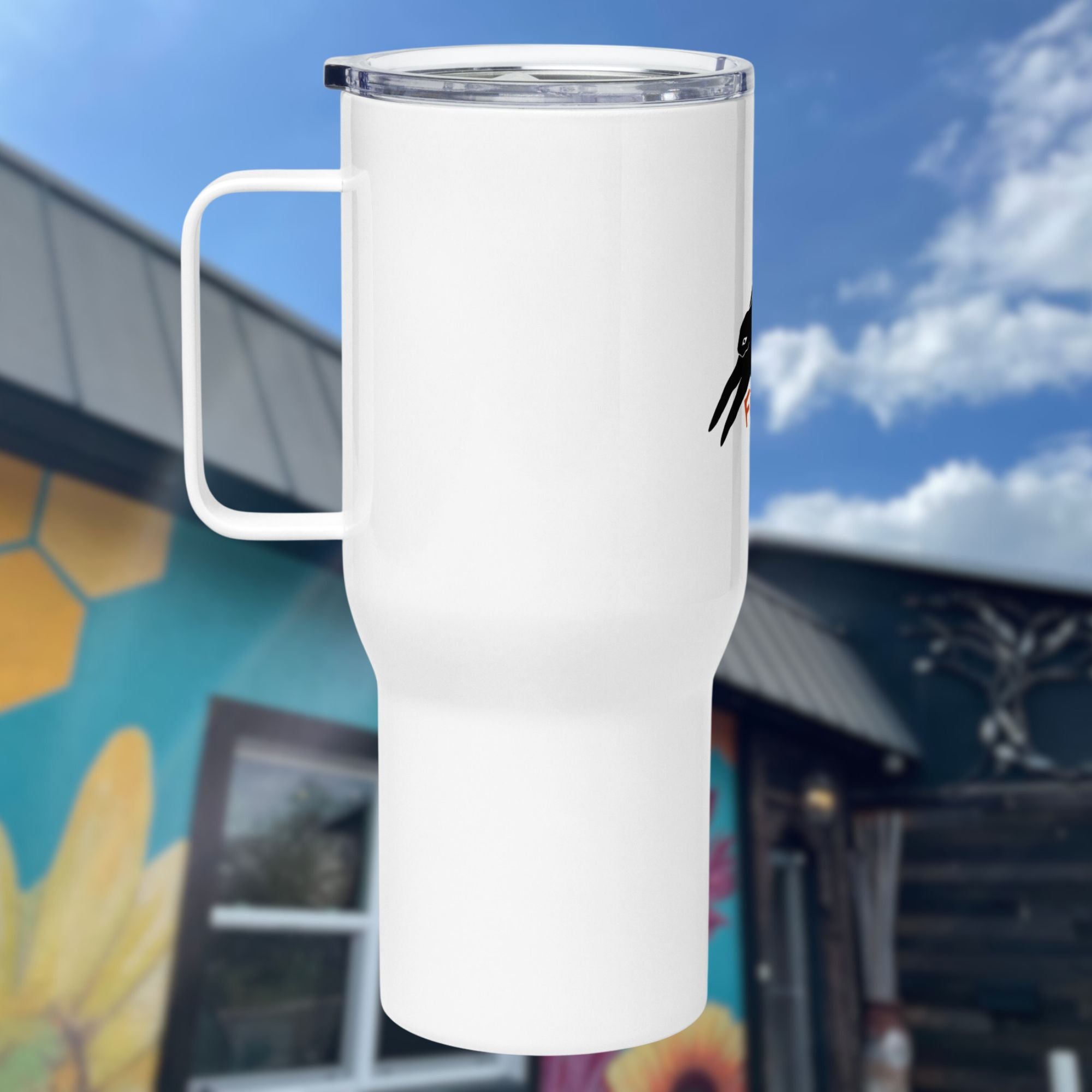 bun travel mug with a handle
