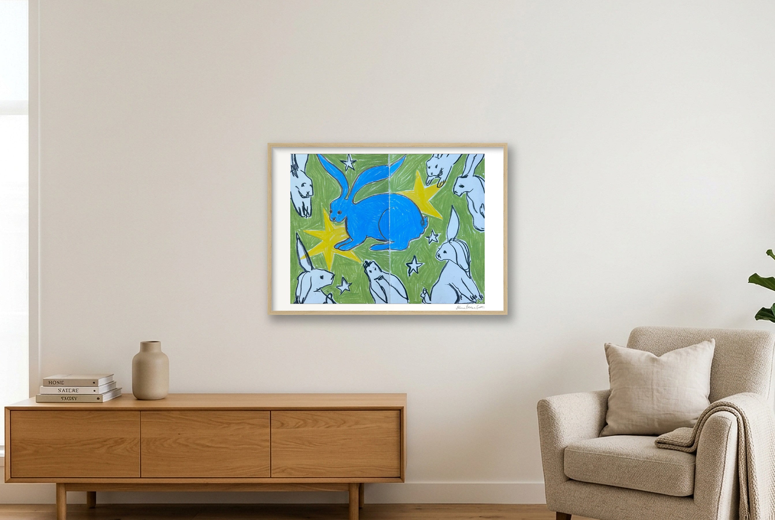 the blue bun — A1 (84×59cm, 33×23") Oak Frame