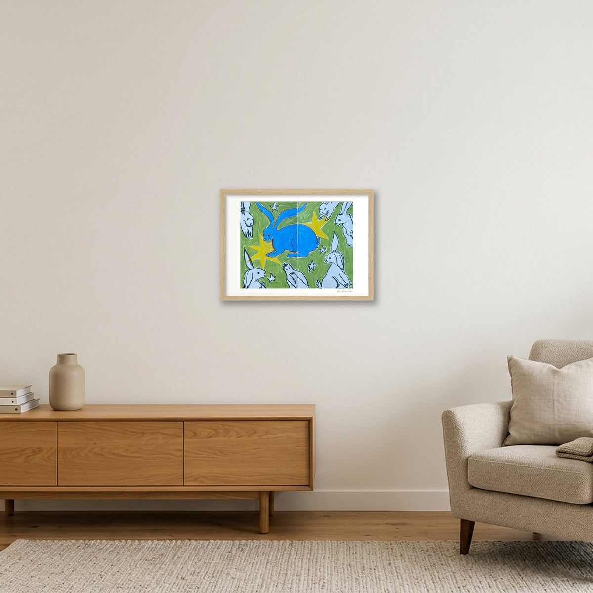 the blue bun — A3 (42×30cm, 17×12") Oak Frame