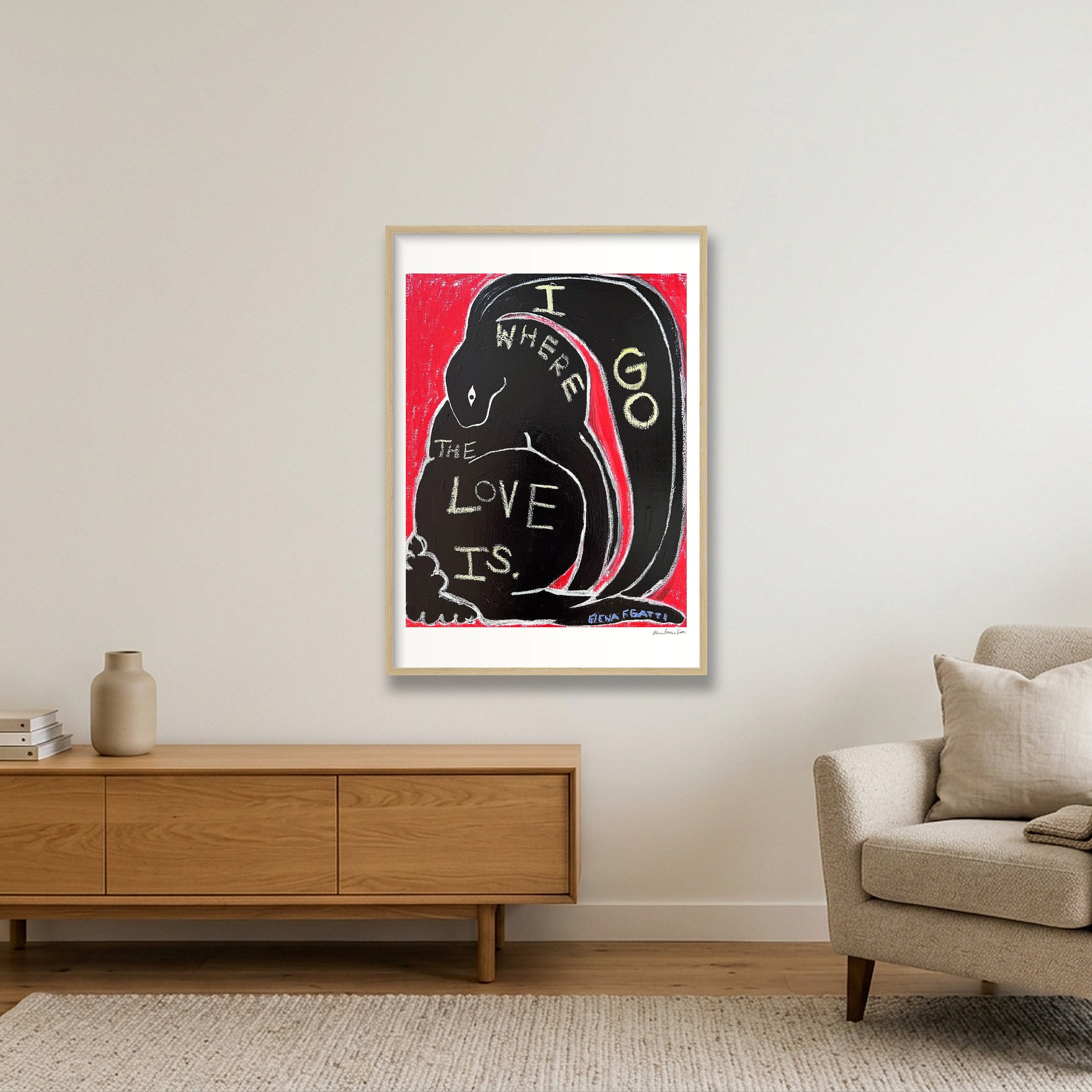 i go where the love is — A1 (59×84cm, 23×33") Oak Frame