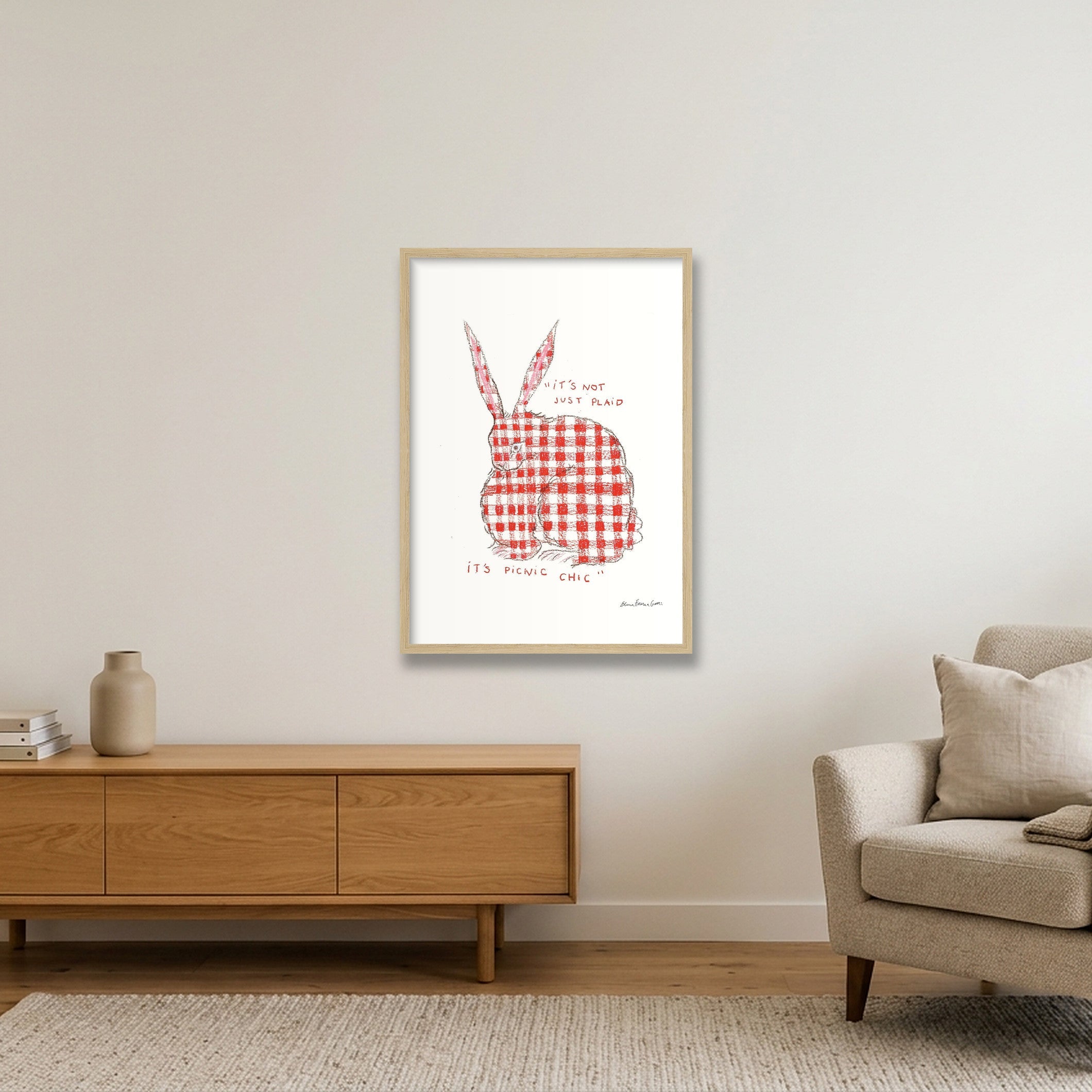 picnic bun — A2 (42×59cm, 17×23") Oak Frame