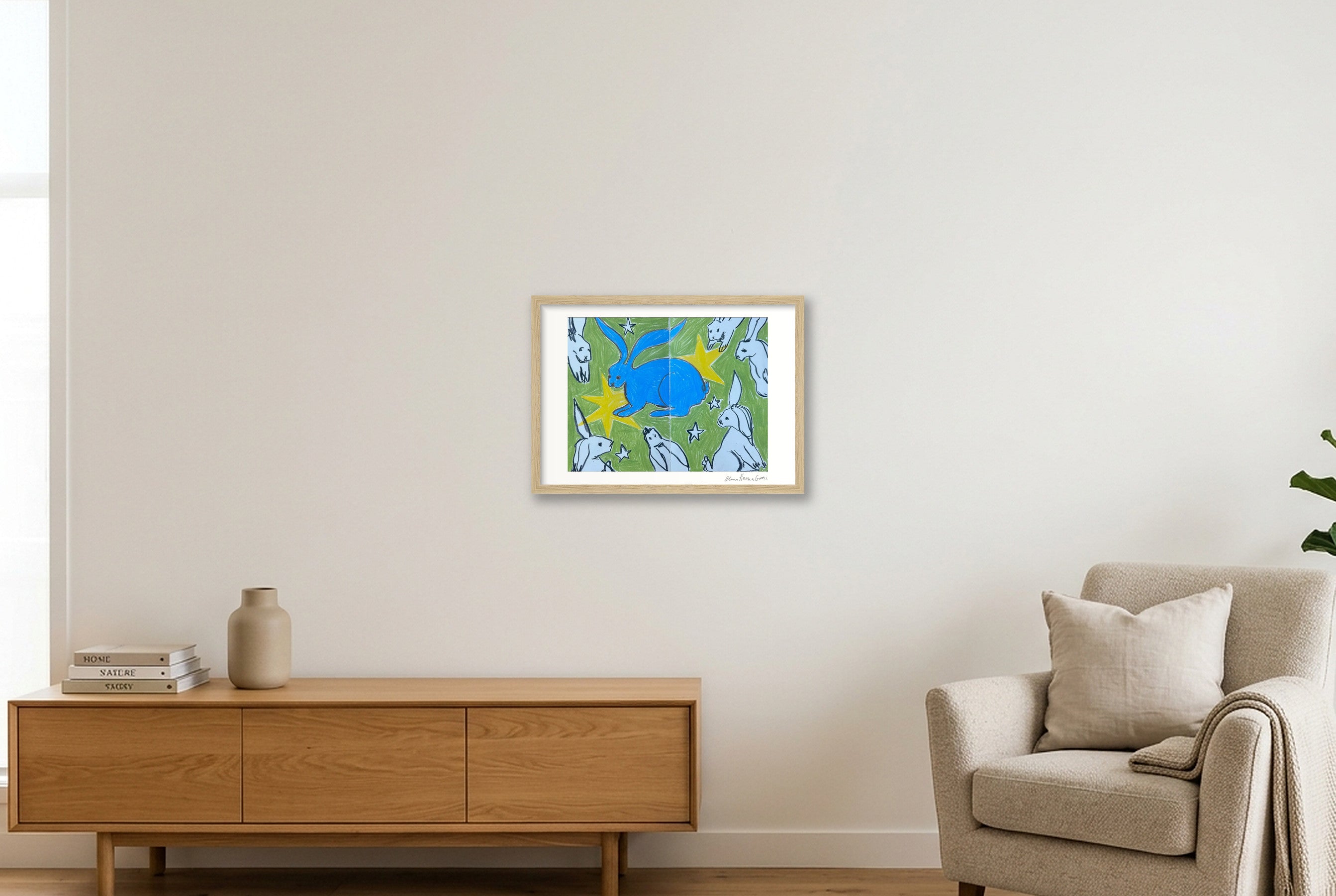 the blue bun — A3 (42×30cm, 17×12") Oak Frame