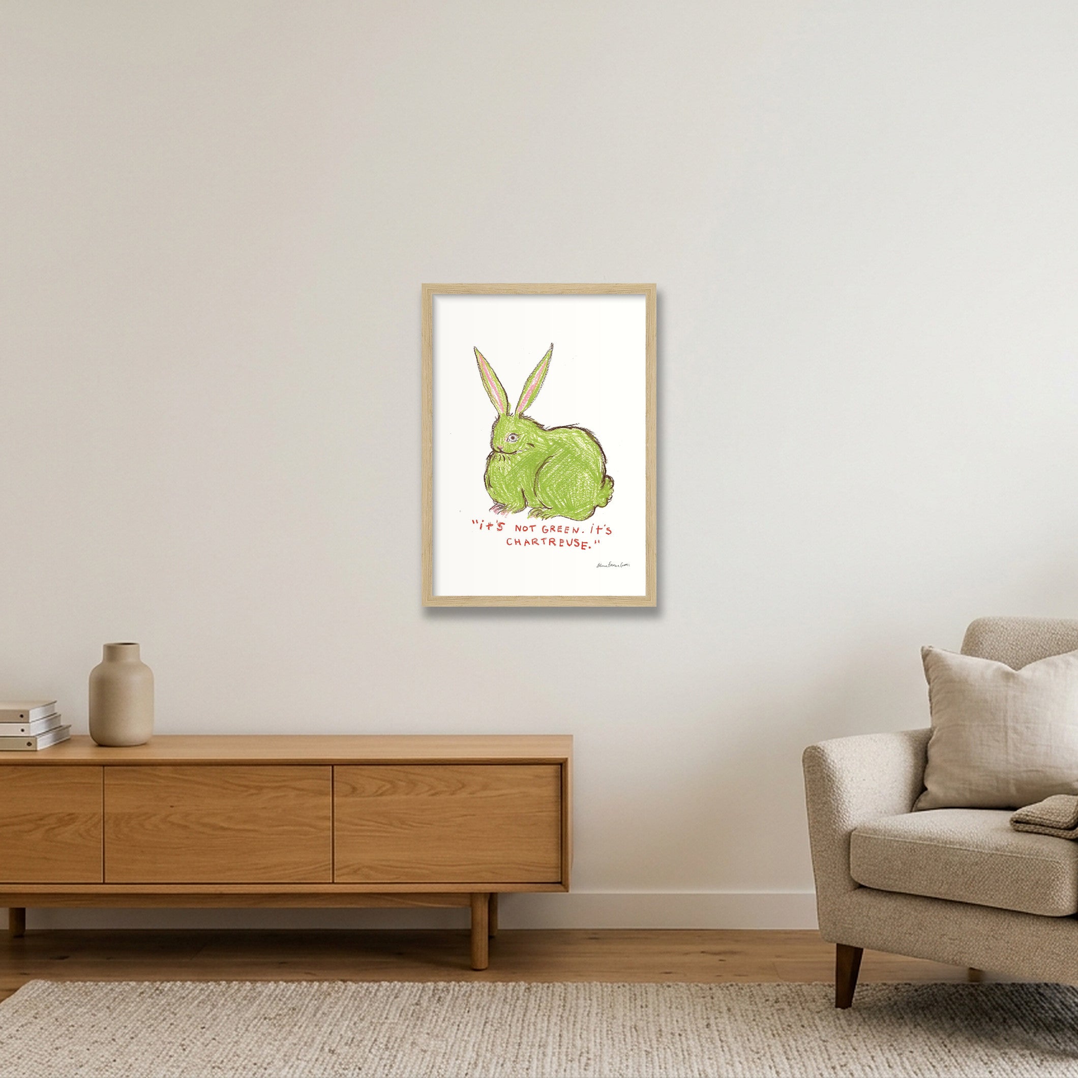 chartreuse bun — A3 (30×42cm, 12×17") Oak Frame