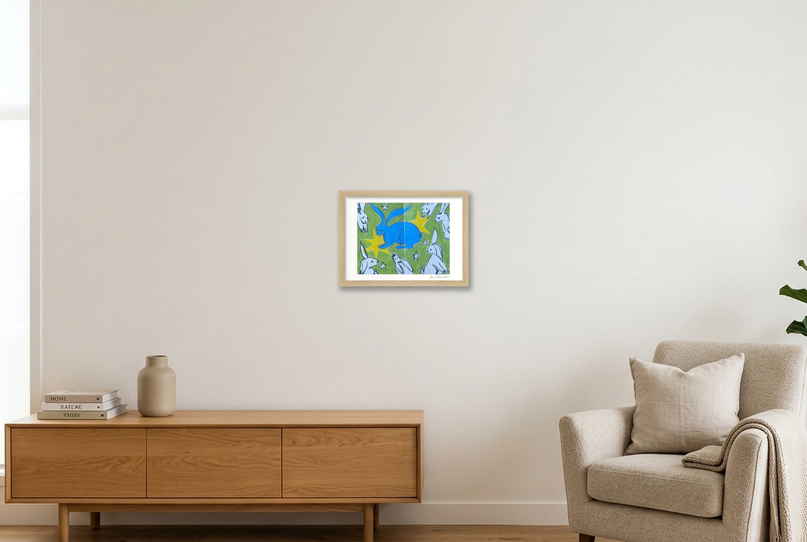 the blue bun — A4 (30×21cm, 12×8") Oak Frame