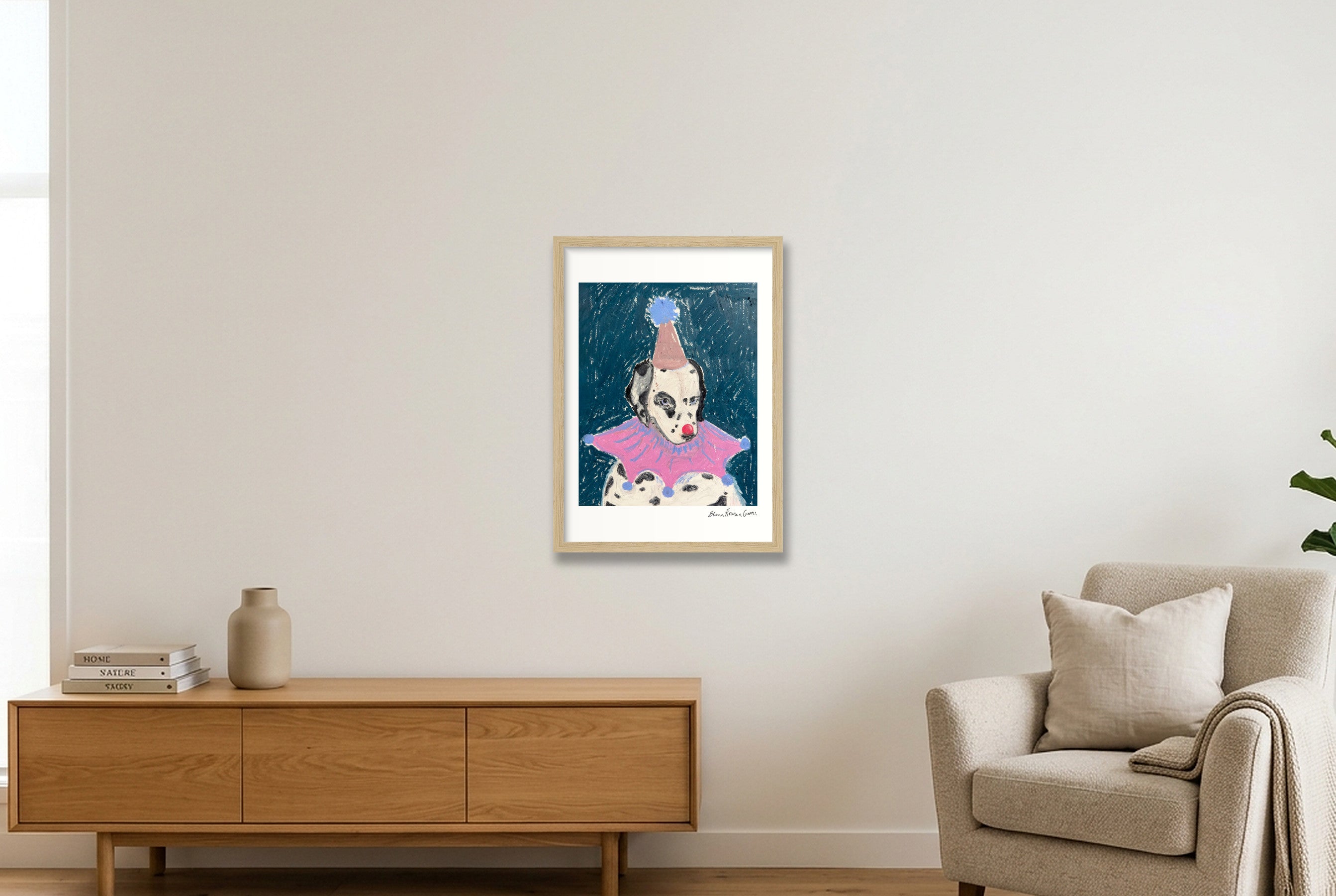 dalmation baby — A3 (30×42cm, 12×17") Oak Frame