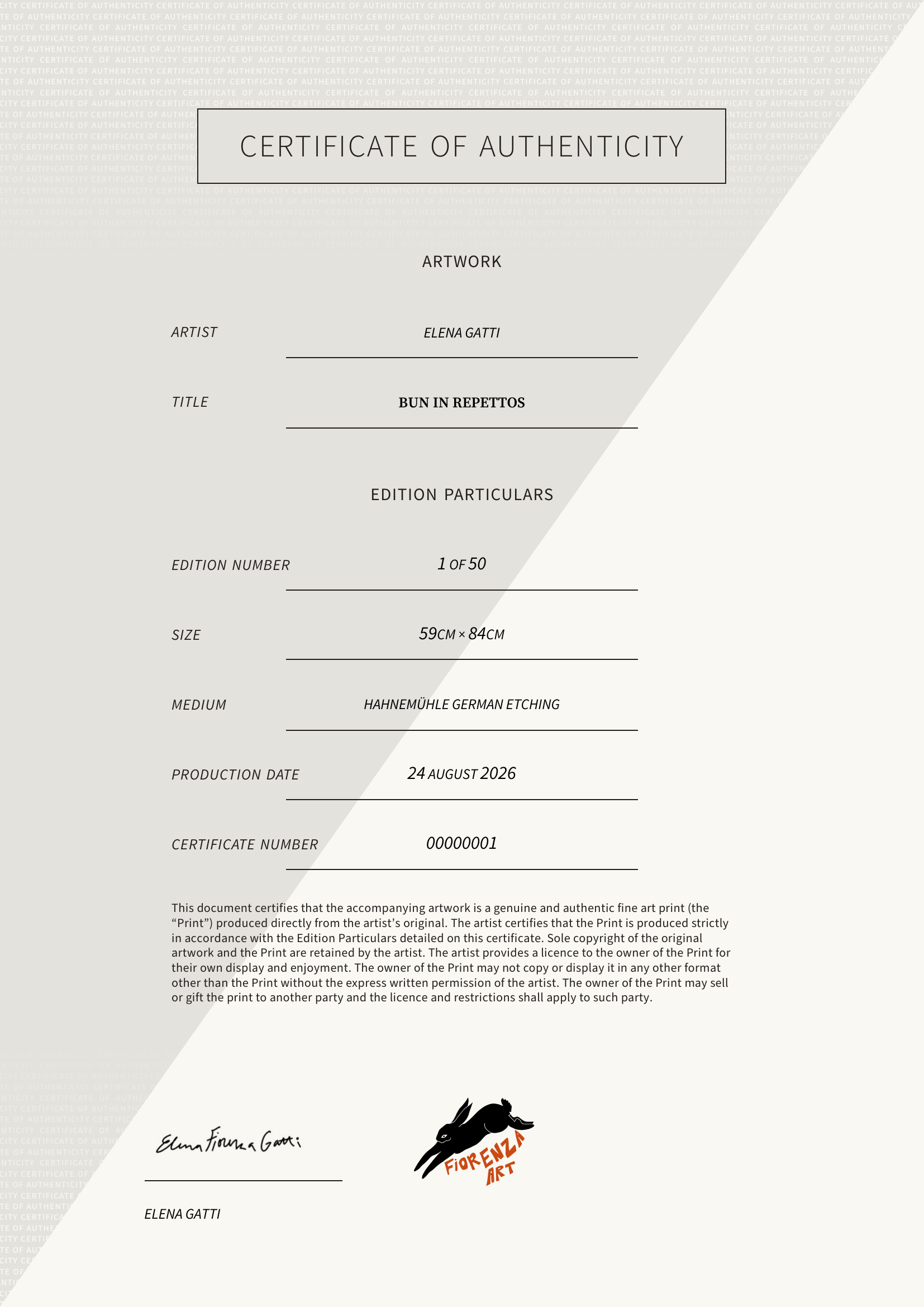 bun in repettos — Certificate of Authenticity
