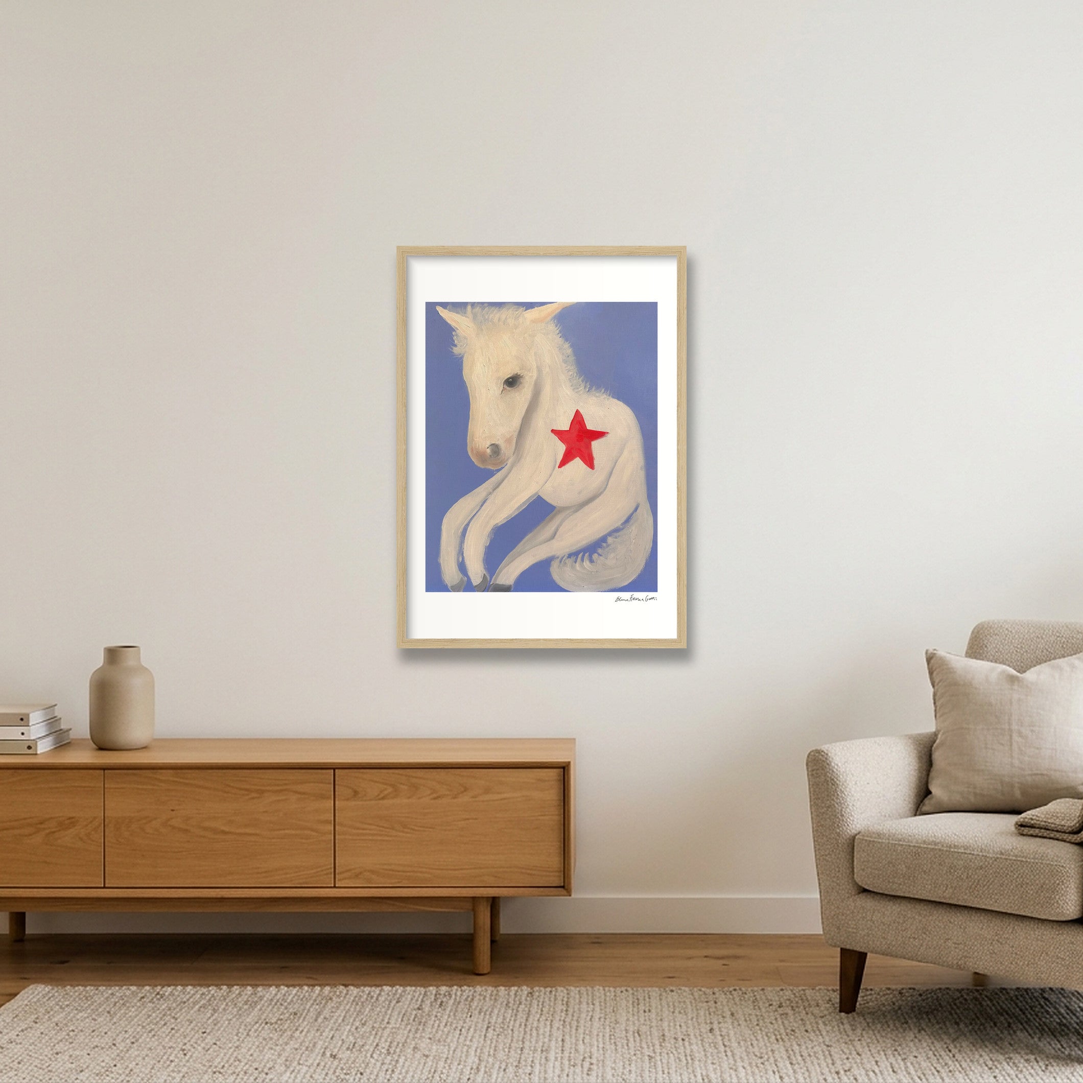 wonky horse — A2 (42×59cm, 17×23") Oak Frame