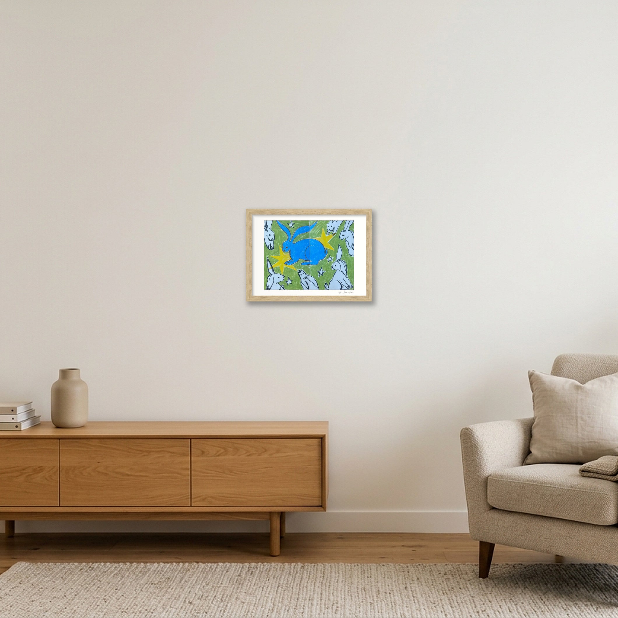 the blue bun — A4 (30×21cm, 12×8") Oak Frame