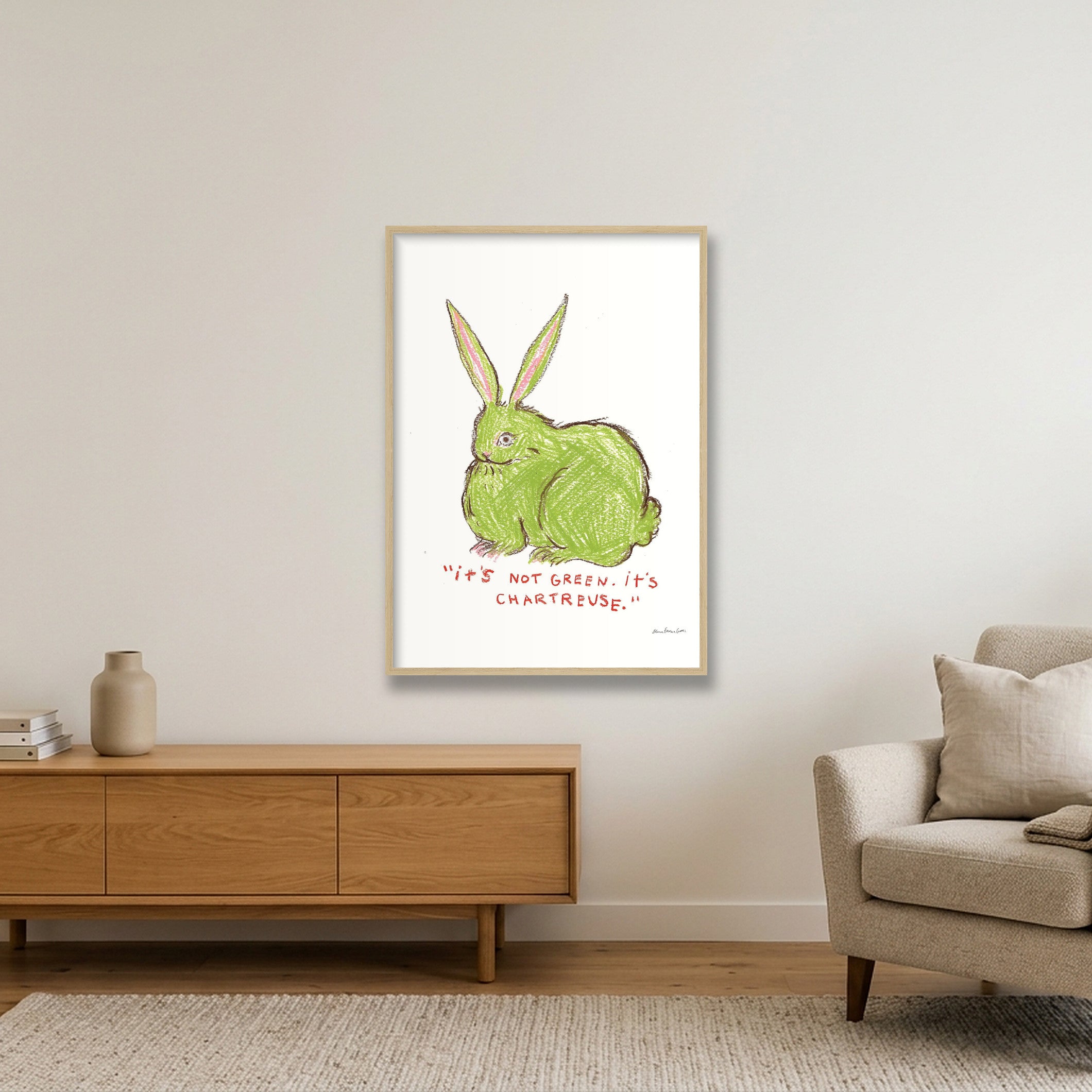 chartreuse bun — A1 (59×84cm, 23×33") Oak Frame