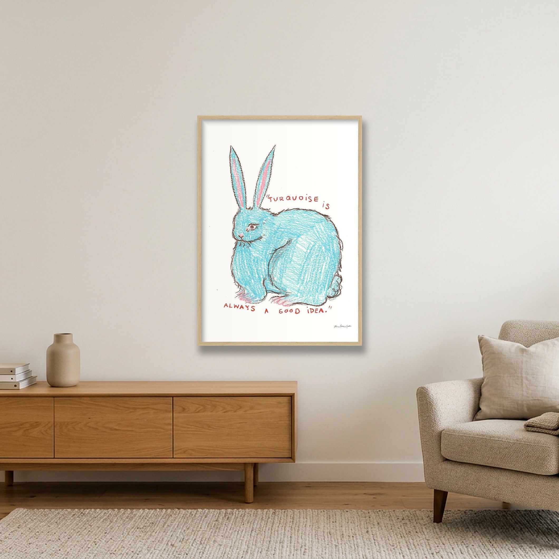 turquoise bun — A1 (59×84cm, 23×33") Oak Frame