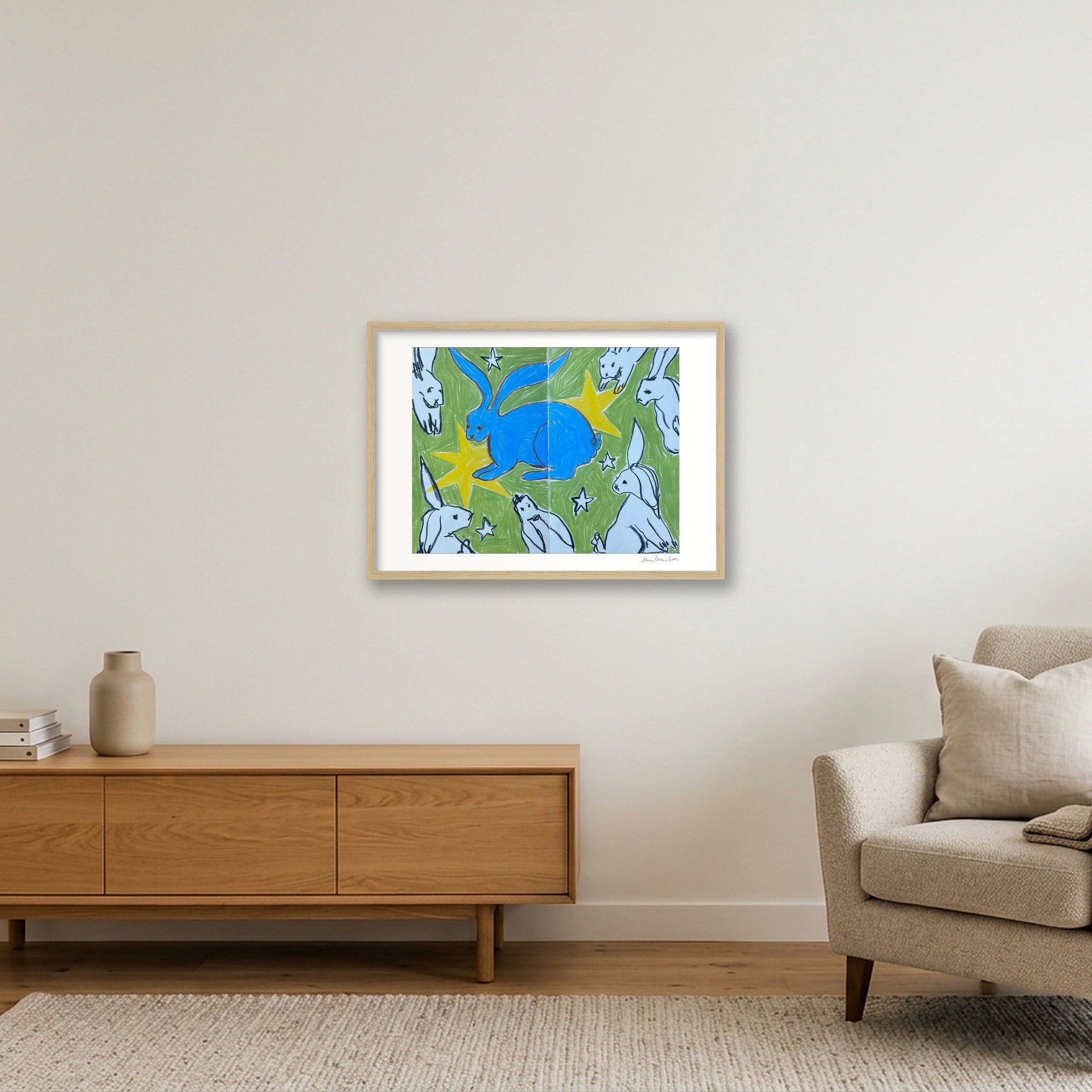 the blue bun — A2 (59×42cm, 23×17") Oak Frame