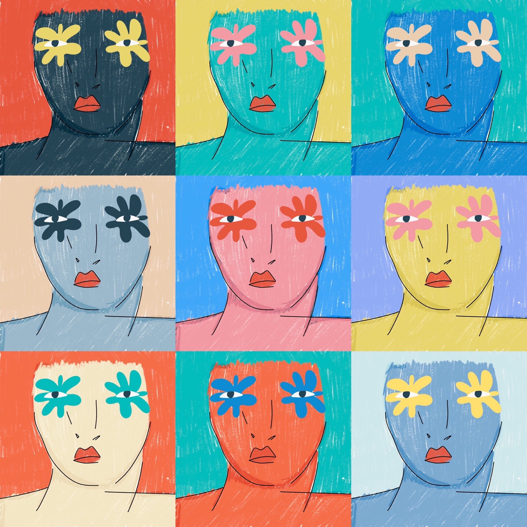 rainbow face grid