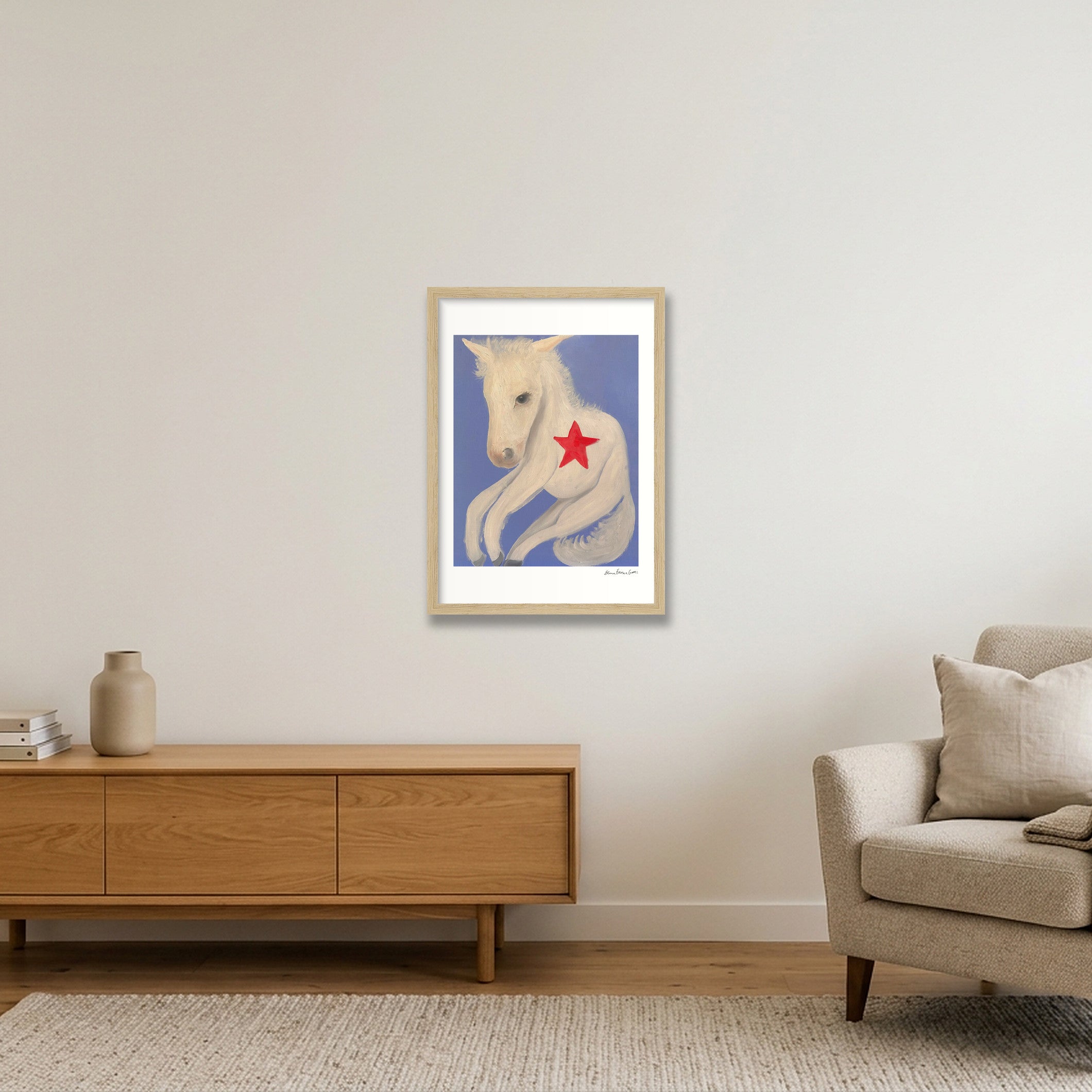 wonky horse — A3 (30×42cm, 12×17") Oak Frame