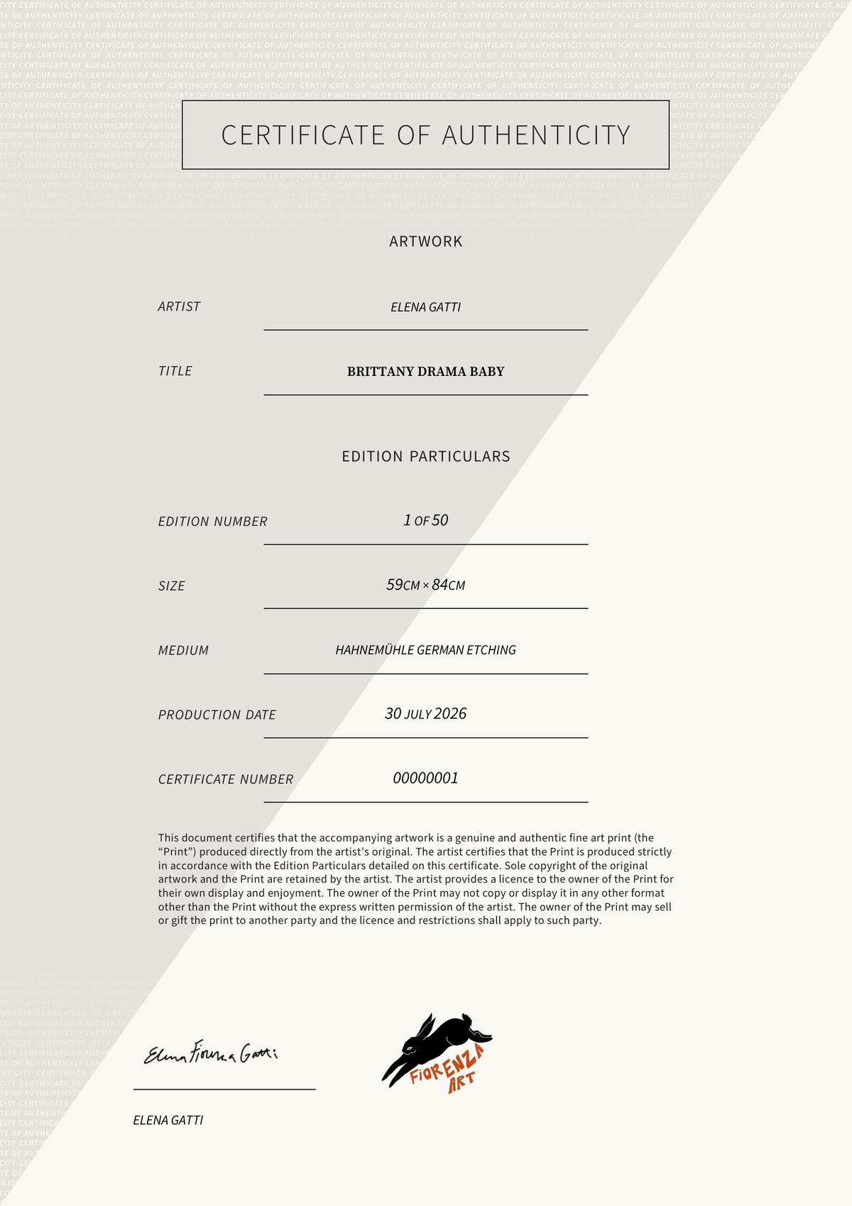brittany drama baby — Certificate of Authenticity