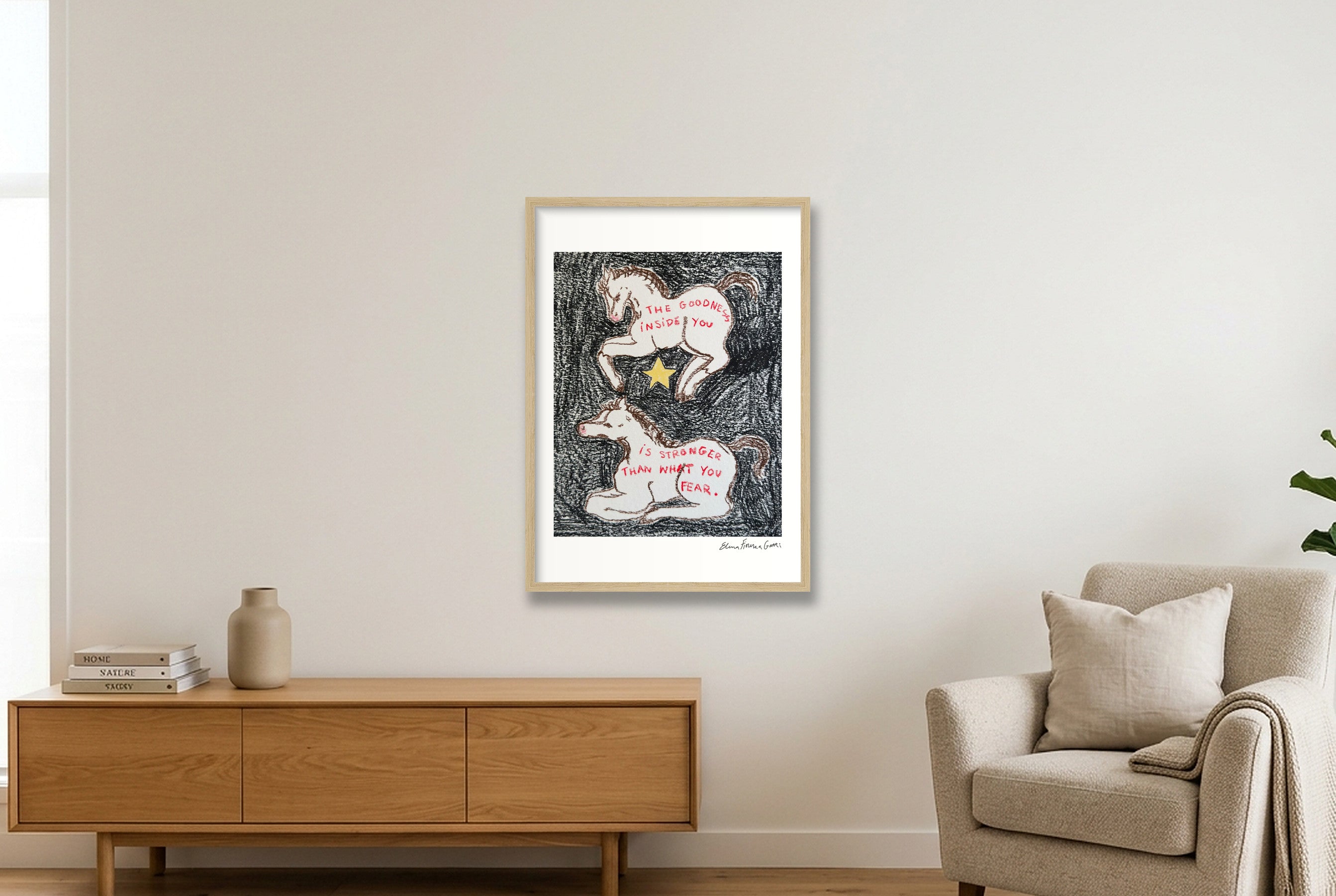 goodness inside you (horses) — A2 (42×59cm, 17×23") Oak Frame