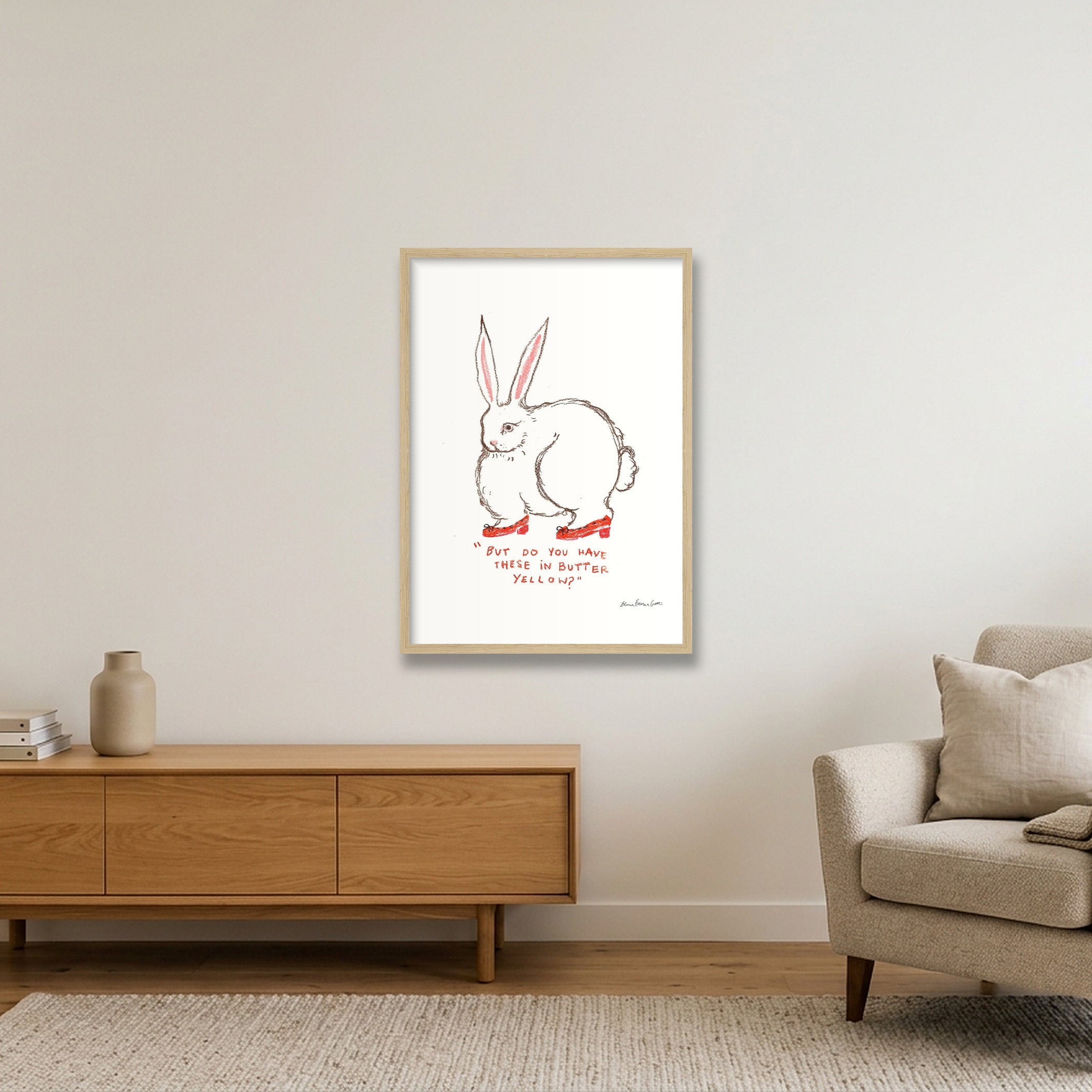 butter yellow bun — A2 (42×59cm, 17×23") Oak Frame