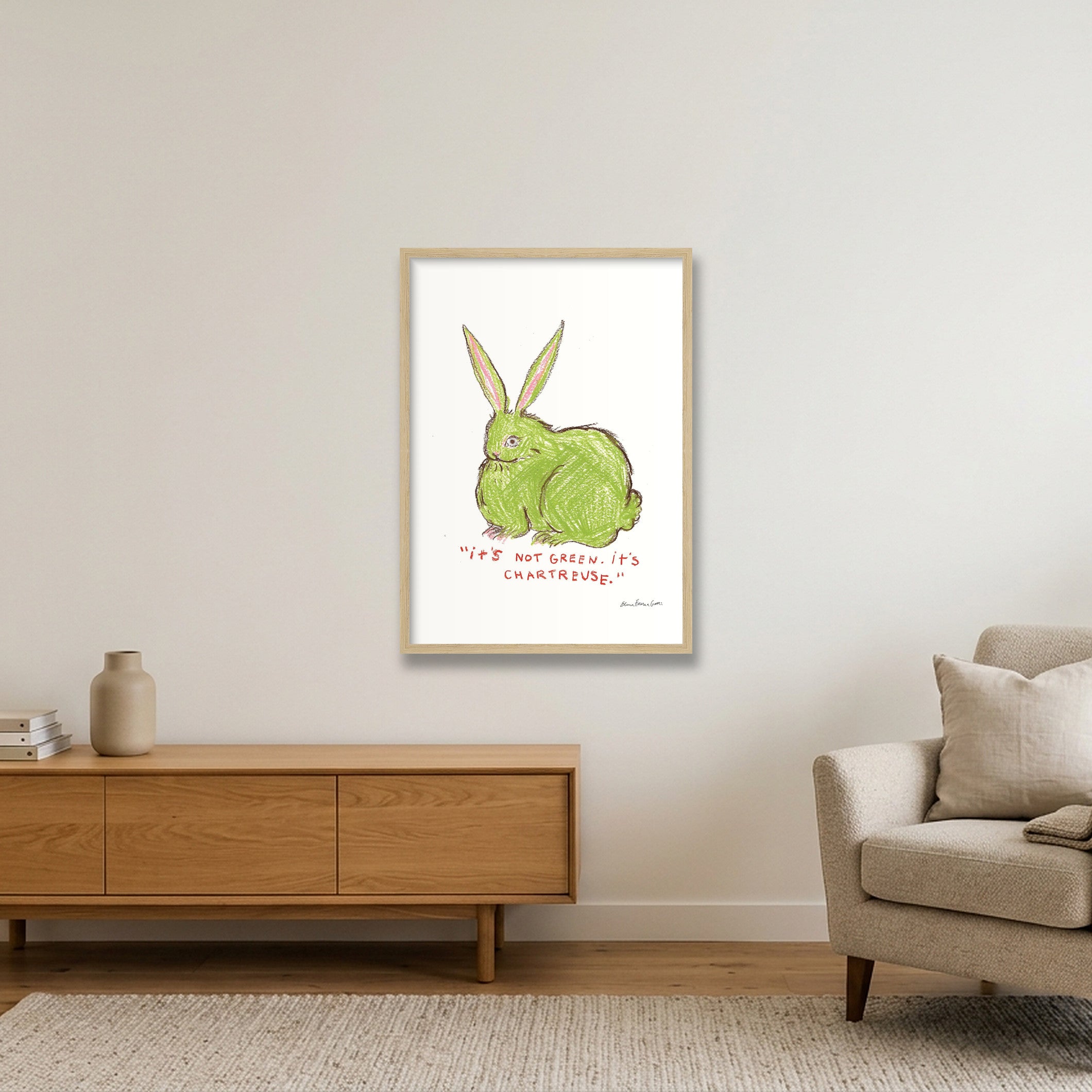 chartreuse bun — A2 (42×59cm, 17×23") Oak Frame