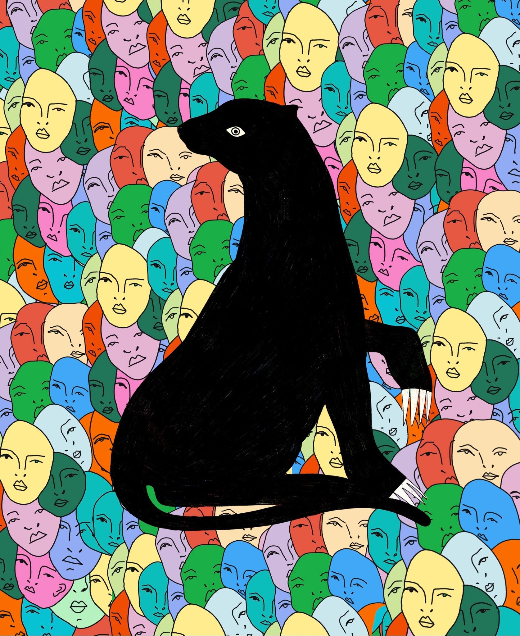 black panther with rainbow faces