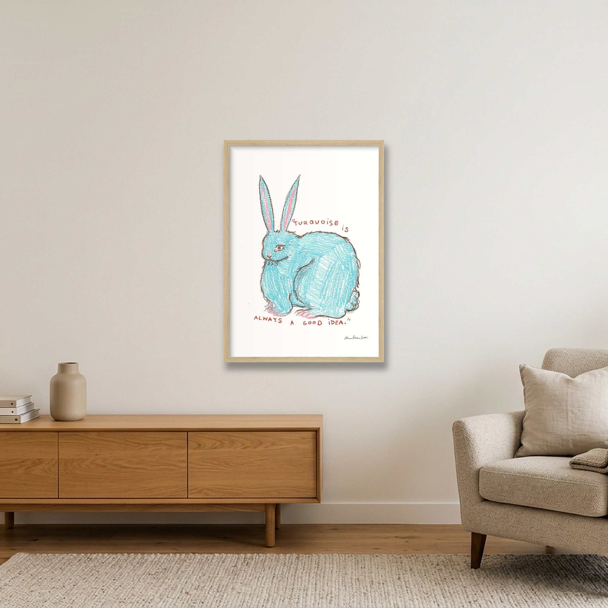 turquoise bun — A2 (42×59cm, 17×23") Oak Frame