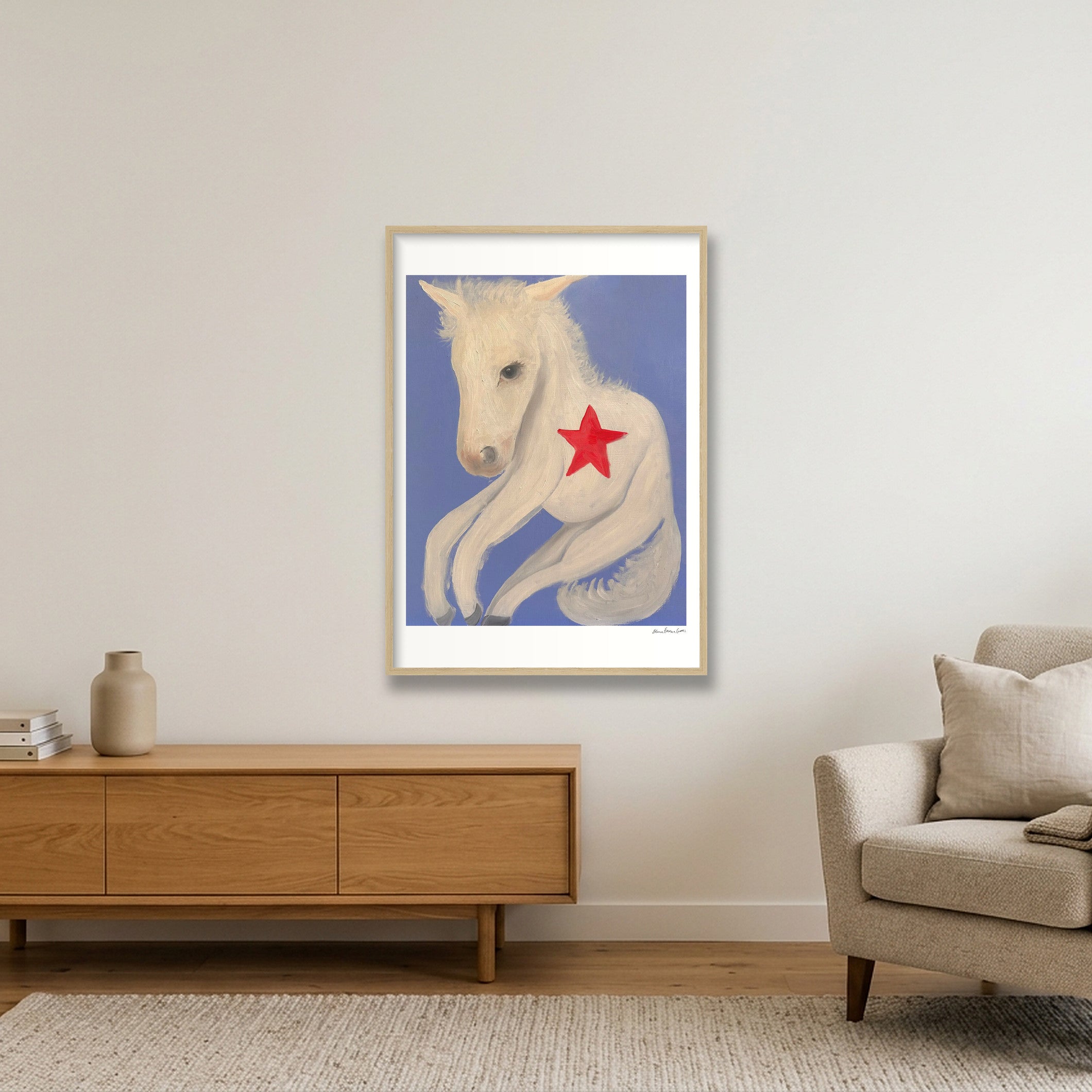 wonky horse — A1 (59×84cm, 23×33") Oak Frame