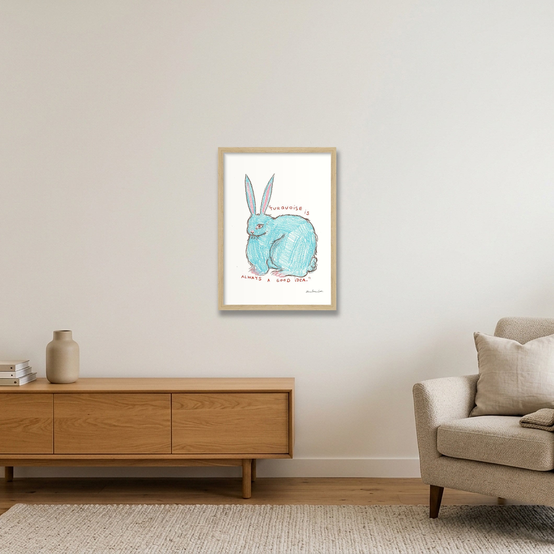 turquoise bun — A3 (30×42cm, 12×17") Oak Frame