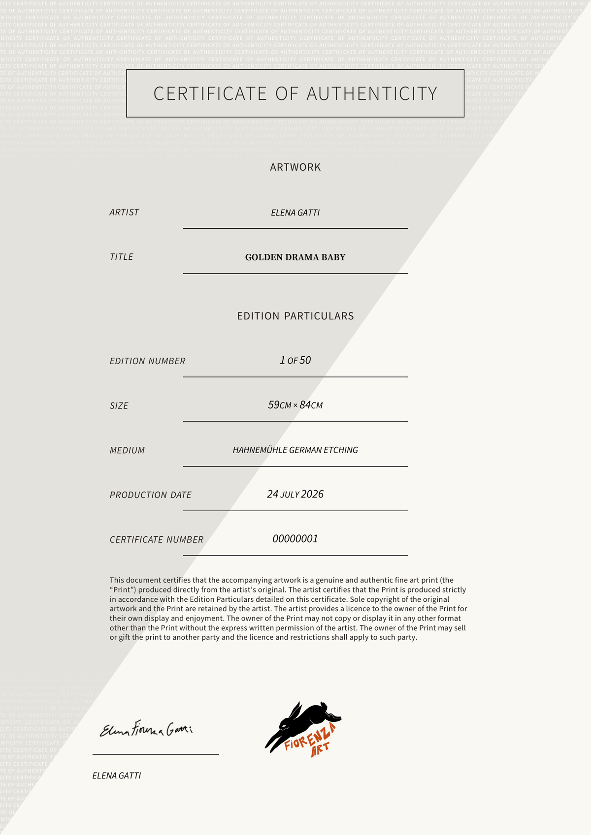 golden drama baby — Certificate of Authenticity